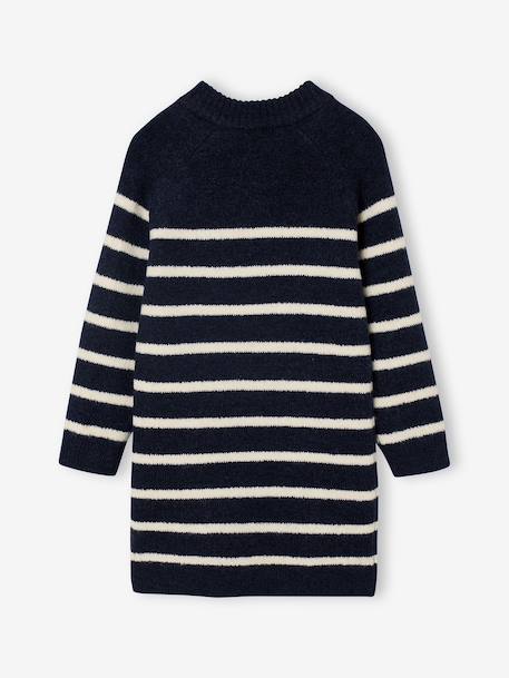 Gestreept jurk in trui voor meisjes ecru+marineblauw - vertbaudet enfant 