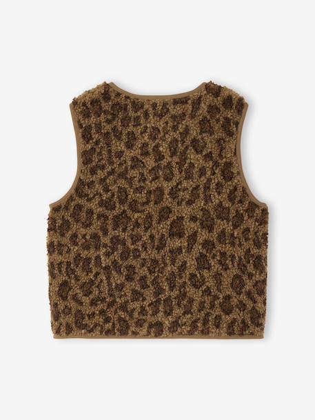 Mouwloos meisjesvestje van sherpa met luipaardprint bruin+ecru - vertbaudet enfant 
