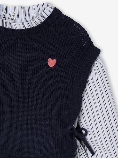 Hemdjurk met 2-in-1 effect voor meisjes ecru+gemêleerd grijs+marineblauw - vertbaudet enfant 