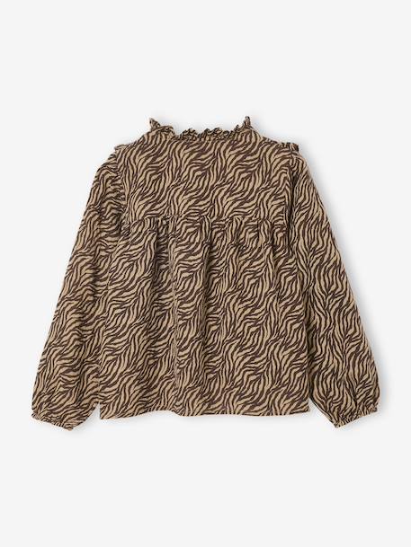 Blouse van katoengaas met zebraprint voor meisjes chocoladebruin - vertbaudet enfant 