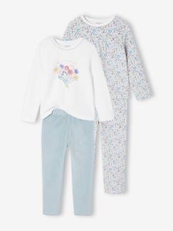 -Set van 2 pyjama's fluweel/velours met bloemen voor meisjes