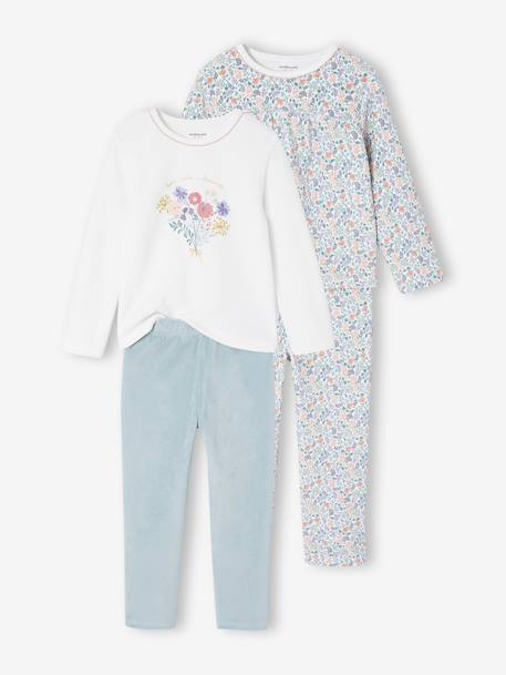 Set van 2 pyjama's fluweel/velours met bloemen voor meisjes ecru - vertbaudet enfant 
