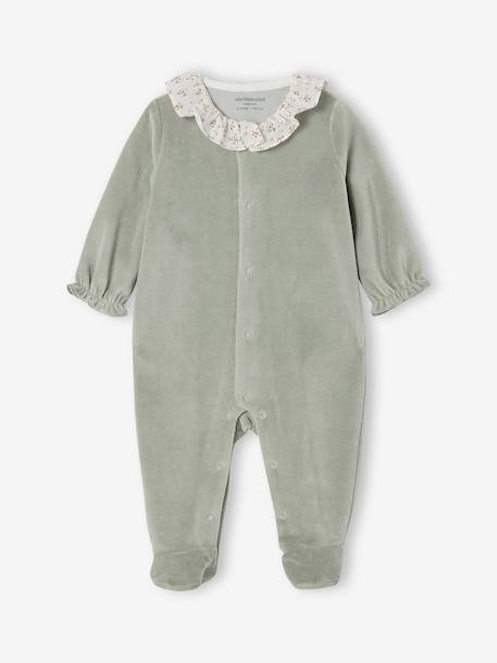 Aanpasbaar fluwelen slaappakje voor baby met kraag roze (poederkleur)+saliegroen - vertbaudet enfant 