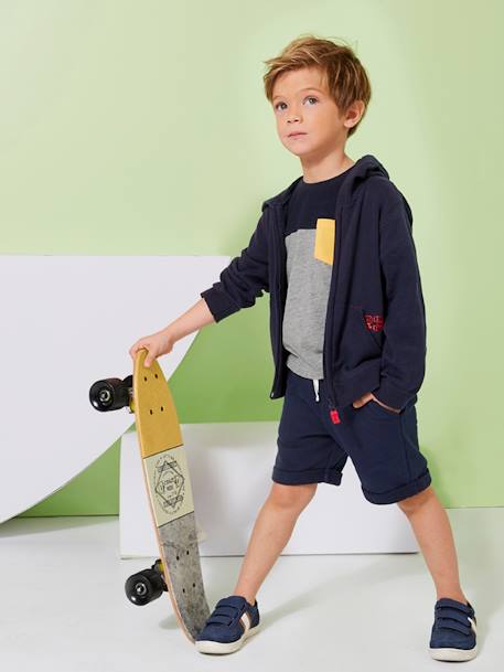 Jongensbermuda van molton chambrayblauw+Donkerblauw+pecannoot - vertbaudet enfant 