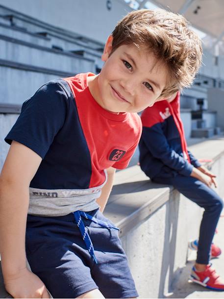 Sportshort met strepen voor jongens BLAUW DONKER UNI MET DECOR - vertbaudet enfant 