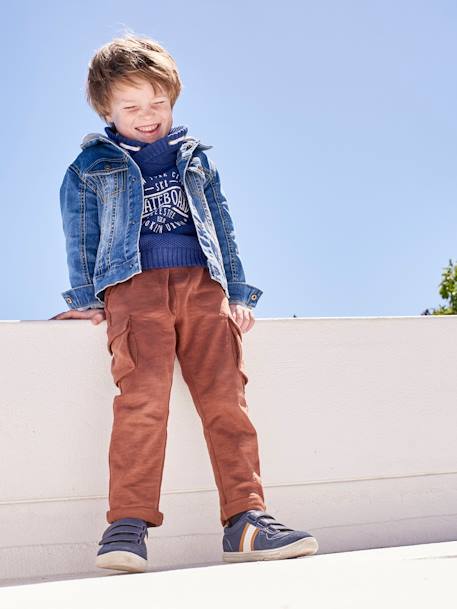 Tennisschoenen met klittenband voor jongens bruin+NAVY - vertbaudet enfant 