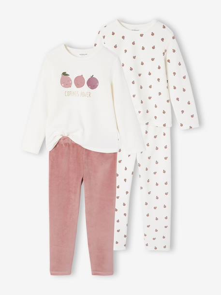 Set van 2 pyjama's voor meisjes in fluweel / velours Fruit ecru - vertbaudet enfant 