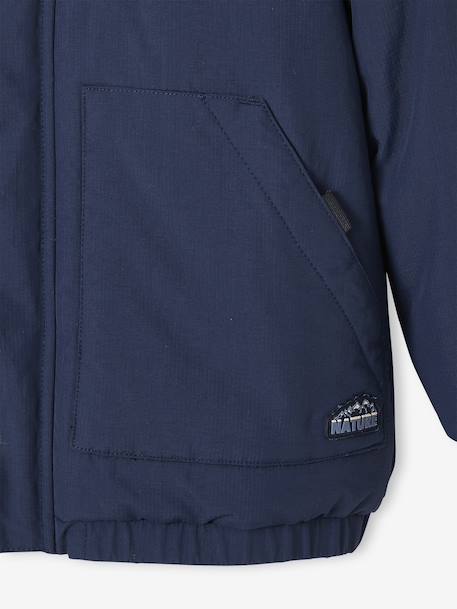Ripstop parka met imitatiebontvoering voor jongens brons+marineblauw - vertbaudet enfant 