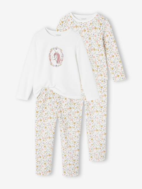 Set van 2 pyjama's fluweel / velours Eenhoorn meisje ecru - vertbaudet enfant 