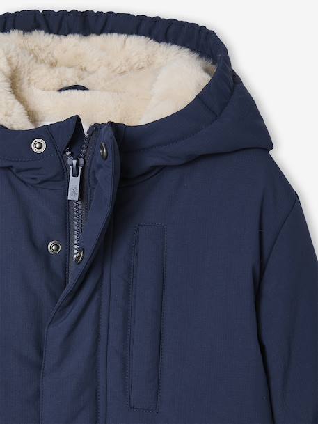 Ripstop parka met imitatiebontvoering voor jongens brons+marineblauw - vertbaudet enfant 