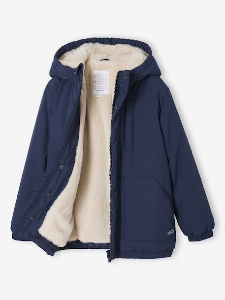 Ripstop parka met imitatiebontvoering voor jongens brons+marineblauw - vertbaudet enfant 