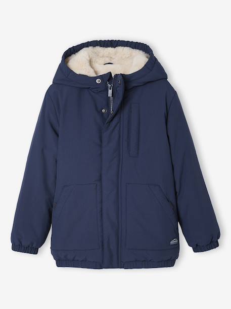 Ripstop parka met imitatiebontvoering voor jongens brons+marineblauw - vertbaudet enfant 