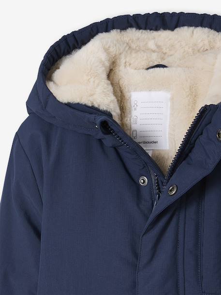 Ripstop parka met imitatiebontvoering voor jongens brons+marineblauw - vertbaudet enfant 