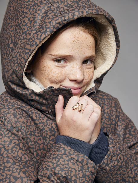 Parka met luipaardprint voor meisjes met sherpavoering JONEN marineblauw - vertbaudet enfant 