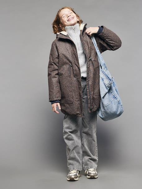 Parka met luipaardprint voor meisjes met sherpavoering JONEN marineblauw - vertbaudet enfant 