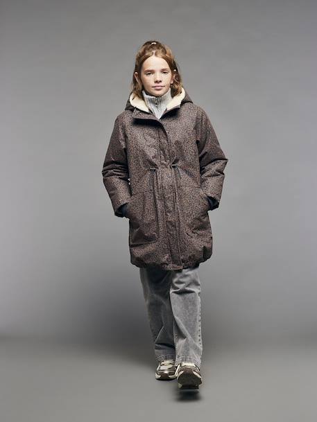 Parka met luipaardprint voor meisjes met sherpavoering JONEN marineblauw - vertbaudet enfant 