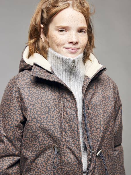 Parka met luipaardprint voor meisjes met sherpavoering JONEN marineblauw - vertbaudet enfant 