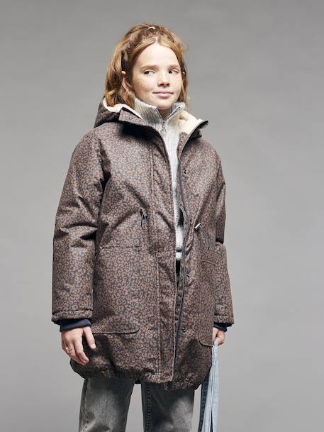 Parka met luipaardprint voor meisjes met sherpavoering JONEN marineblauw - vertbaudet enfant 
