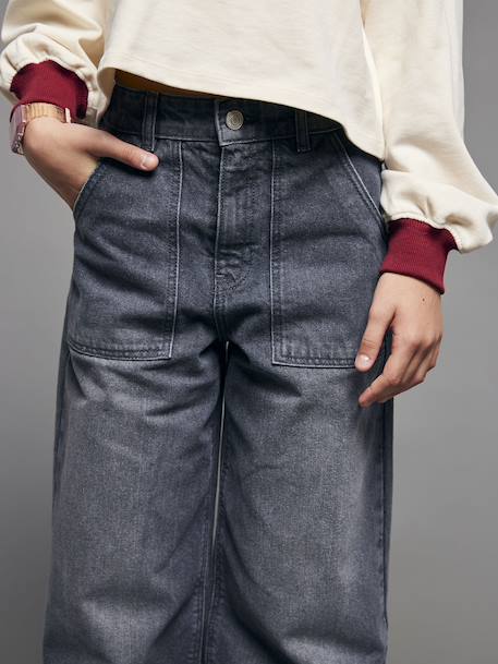 Wijde jeans met timmermanszakken voor meisjes JONEN denimgrijs+donkerblauw+middenblauw - vertbaudet enfant 