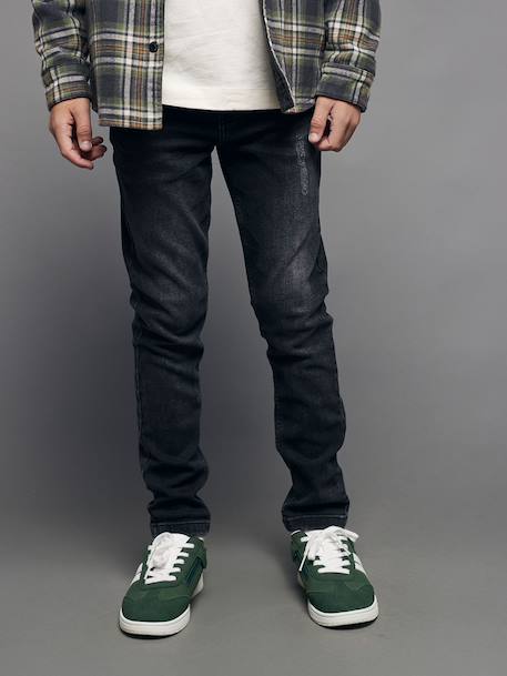 Slim fit jeans met destroyed effect JONEN stone+zwart denim - vertbaudet enfant 