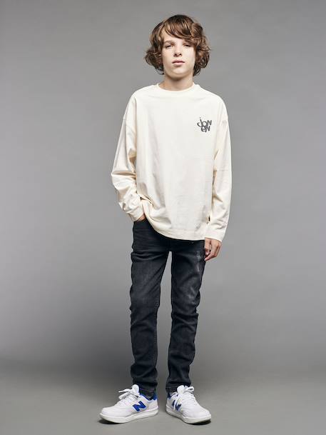 Slim fit jeans met destroyed effect JONEN stone+zwart denim - vertbaudet enfant 
