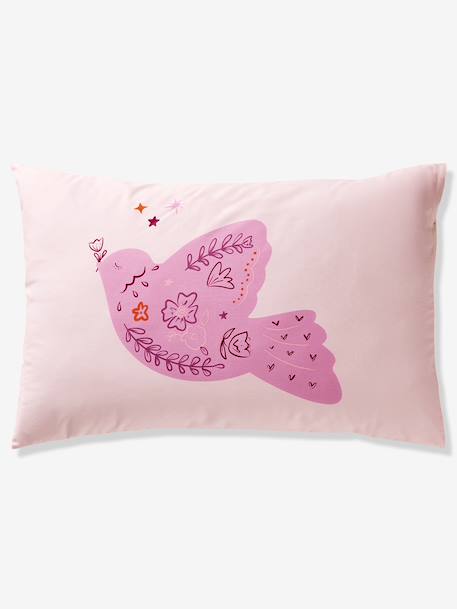 Bedovertrek + omkeerbare kussensloop voor kinderen BIRDY, met gerecycled katoen roze (poederkleur) - vertbaudet enfant 