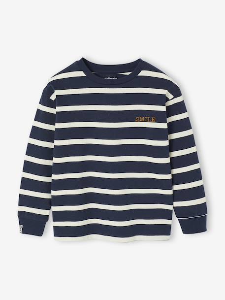 Gestreept T-shirt met lange mouwen voor jongens bordeauxrood+ecru+nachtblauw - vertbaudet enfant 
