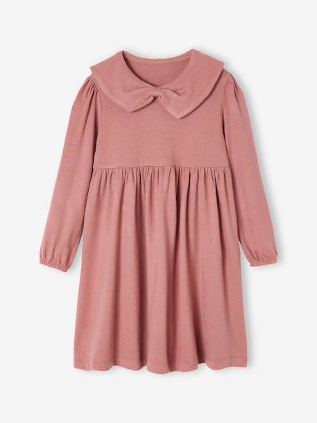 Jurk met fantasie kraag van gebreide tricot voor meisjes marineblauw+rouge - vertbaudet enfant 