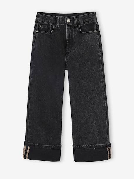 Wijde jeans met omslag voor meisjes zwart denim - vertbaudet enfant 