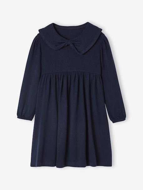 Jurk met fantasie kraag van gebreide tricot voor meisjes marineblauw+rouge - vertbaudet enfant 