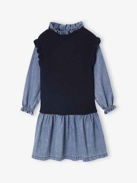 2-in-1 jurk voor meisjes marineblauw - vertbaudet enfant 