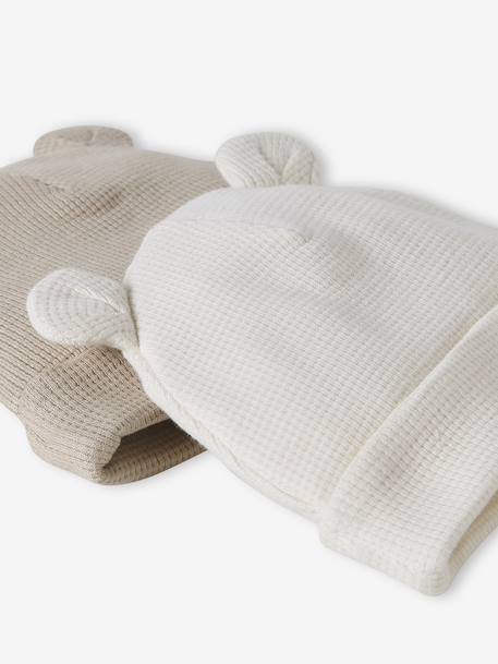 Set van 2 muts geboorte met berenoren bleekblauw+ecru+roze (poederkleur) - vertbaudet enfant 