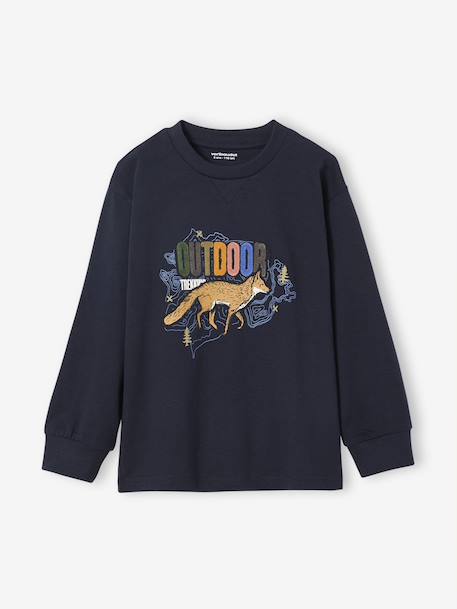 T-shirt met lange mouwen met print voor jongens marineblauw - vertbaudet enfant 