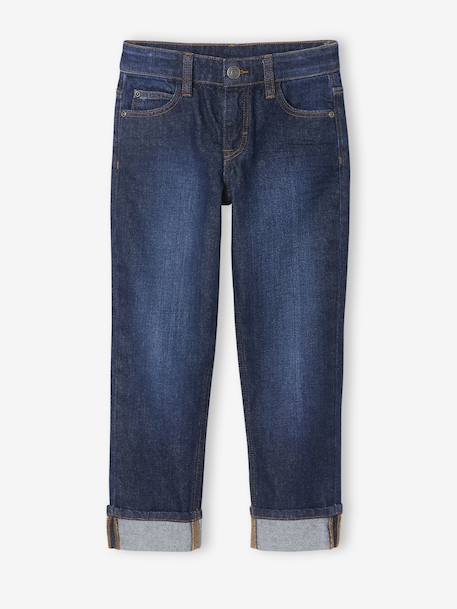 Rechte jeans voor jongens met omslag ongewassen denim+stone - vertbaudet enfant 