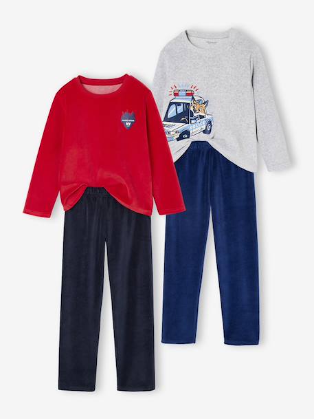 Set van 2 jongenspyjama's fluweel/velours Politie marineblauw - vertbaudet enfant 