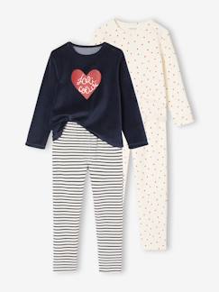 -Set van 2 pyjama's fluweel / velours met hartjes voor meisjes