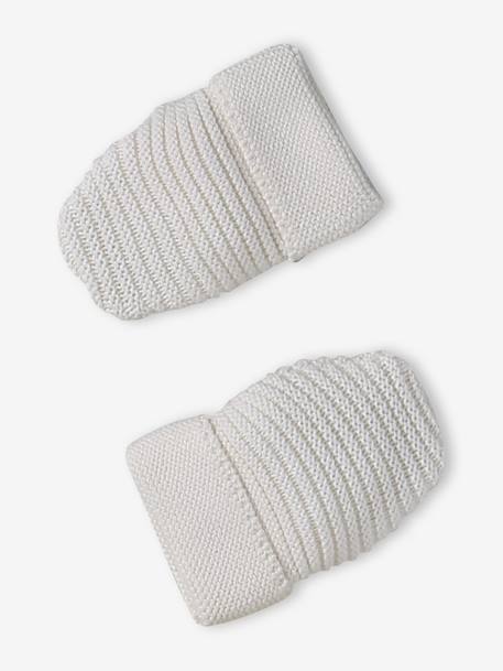 Babyset muts, wanten en sloffen van biologisch katoen en zijn aanpasbare pochon ecru+gemêleerd beige+rozen - vertbaudet enfant 