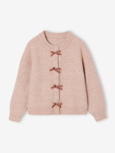 Fantasie vest voor meisjes met fluweel / velours met strik antraciet+roze (poederkleur) - vertbaudet enfant 
