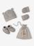 Babyset muts, wanten en sloffen van biologisch katoen en zijn aanpasbare pochon ecru+gemêleerd beige+rozen - vertbaudet enfant 