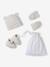 Babyset muts, wanten en sloffen van biologisch katoen en zijn aanpasbare pochon ecru+gemêleerd beige+rozen - vertbaudet enfant 