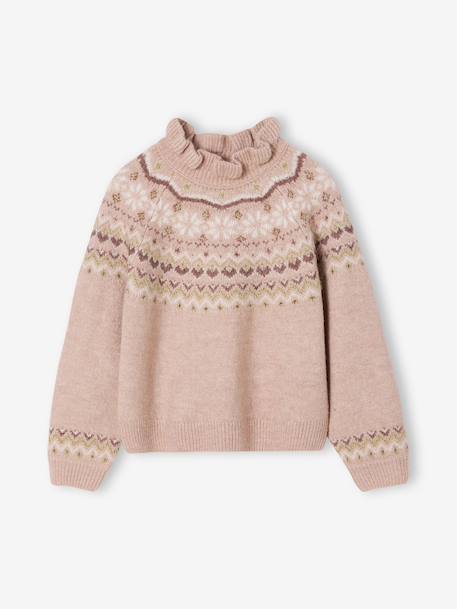 Jacquard trui met glinsterende details voor meisjes gemêleerd grijs+roze (poederkleur) - vertbaudet enfant 