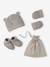 Babyset muts, wanten en sloffen van biologisch katoen en zijn aanpasbare pochon ecru+gemêleerd beige+rozen - vertbaudet enfant 