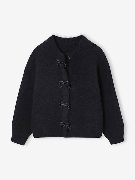 Fantasie vest voor meisjes met fluweel / velours met strik antraciet+roze (poederkleur) - vertbaudet enfant 
