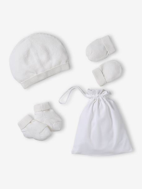 Babypakje muts, wanten en sloffen en zijn personaliseerbare zak. gemêleerd beige+wit - vertbaudet enfant 