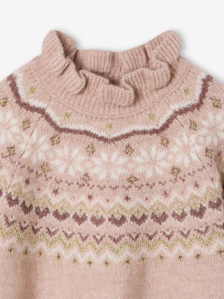 Jacquard trui met glinsterende details voor meisjes gemêleerd grijs+roze (poederkleur) - vertbaudet enfant 