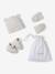 Babyset muts, wanten en sloffen van biologisch katoen en zijn aanpasbare pochon ecru+gemêleerd beige+rozen - vertbaudet enfant 
