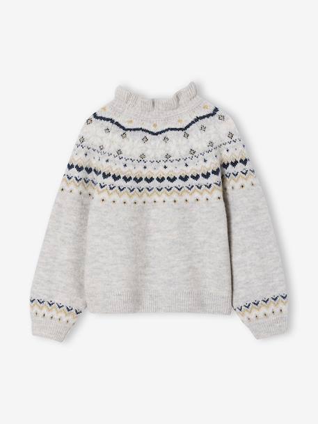Jacquard trui met glinsterende details voor meisjes gemêleerd grijs+roze (poederkleur) - vertbaudet enfant 