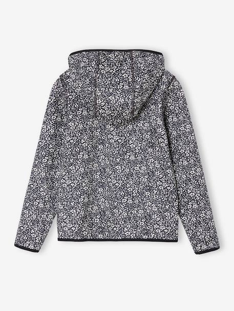 Sport sweatshirt met rits en bloemenprint in technisch materiaal antraciet+ecru+groen, bedrukt+oudroze - vertbaudet enfant 