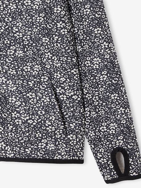 Sport sweatshirt met rits en bloemenprint in technisch materiaal antraciet+ecru+groen, bedrukt+oudroze - vertbaudet enfant 