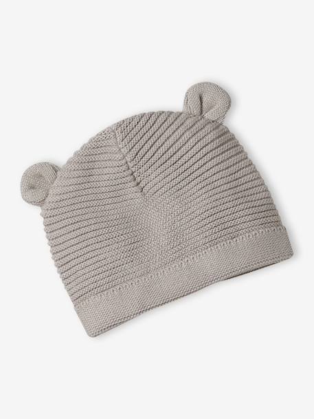 Babyset muts, wanten en sloffen van biologisch katoen en zijn aanpasbare pochon ecru+gemêleerd beige+rozen - vertbaudet enfant 